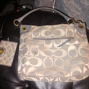 Coach Gray and Cream Shoulder Bag